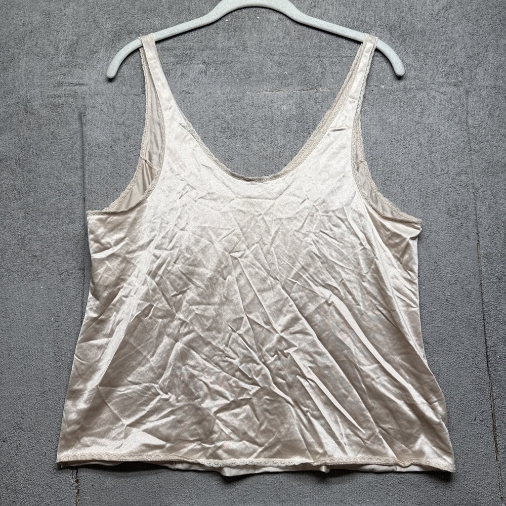 Vintage Nylon Slip Camisole Top Beige Satin Lace Trim Women's‎ XL - Picture 5 of 7